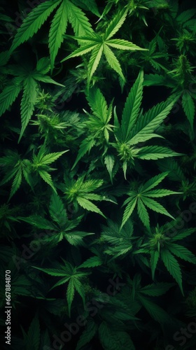 Cannabis sativa background. Green leaves of marijuana. Legal Marijuana cultivation in the home.