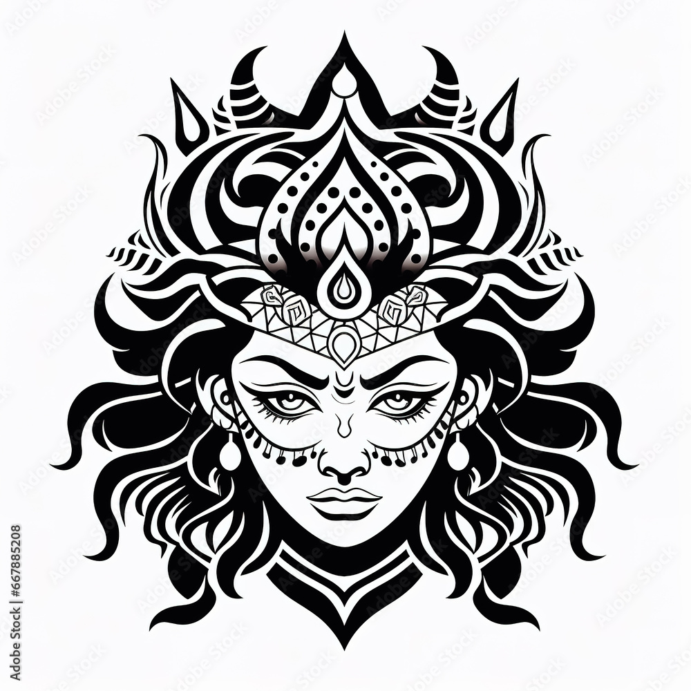 Durga Maas Divine Face art black and white. Durga Maas Divine Face art black and white.