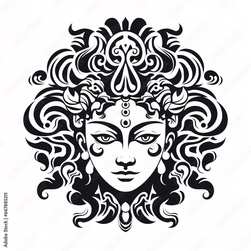 Durga Maas Divine Face art black and white. Durga Maas Divine Face art black and white.