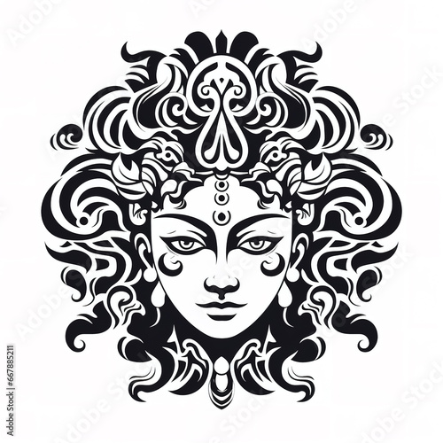 Durga Maas Divine Face art black and white.