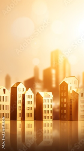 Golden City on yellow background. Real estate concept.