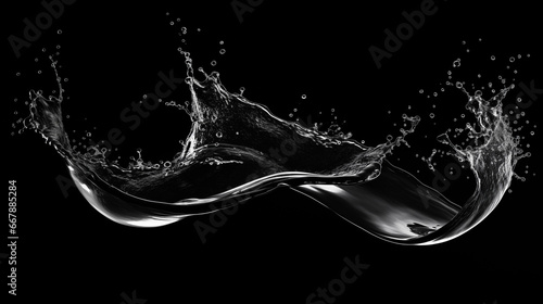splashes of water on a black background flowing around and creating a shape
