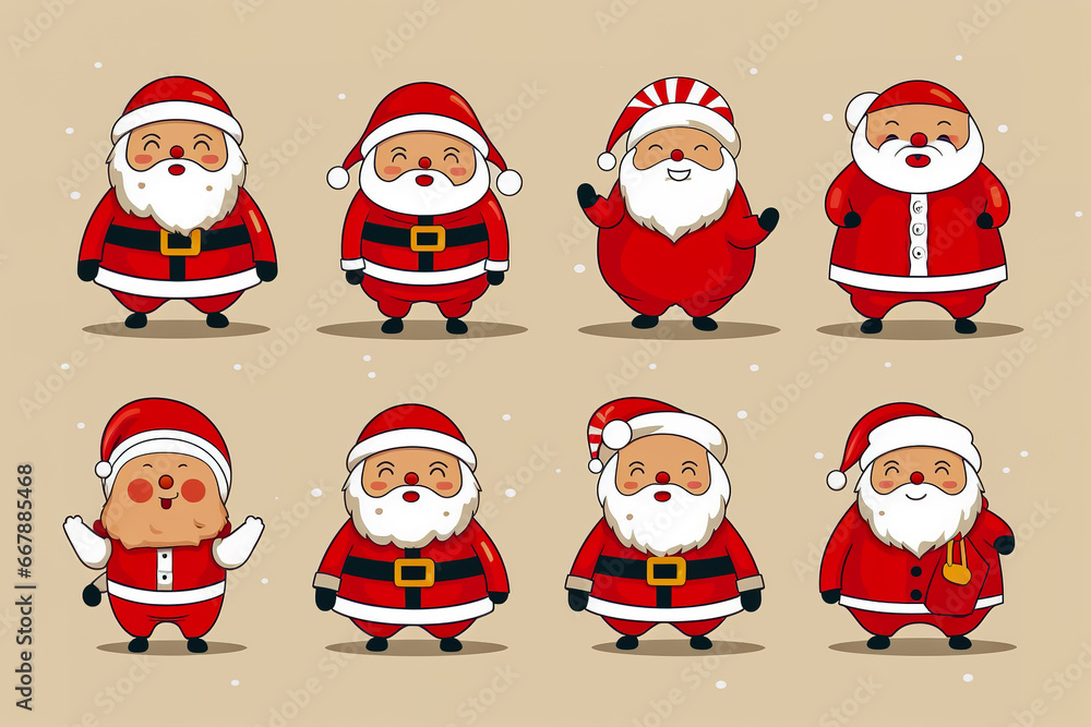 Flat Santa Claus characters collection.