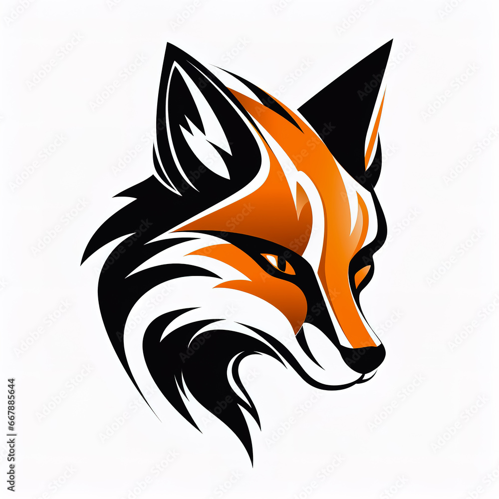 Full face a fox head silhouette against white background. Full face a fox head silhouette against white background.