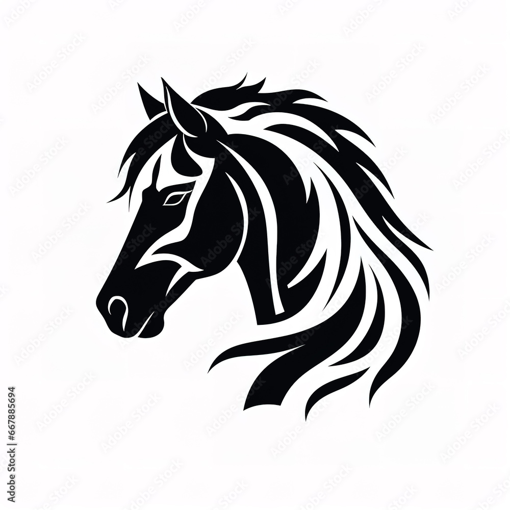 Full face a horse head silhouette against white background. Full face a horse head silhouette against white background.
