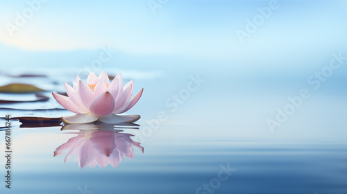 Lotus flower on the water, on the left side, empty space for text. 