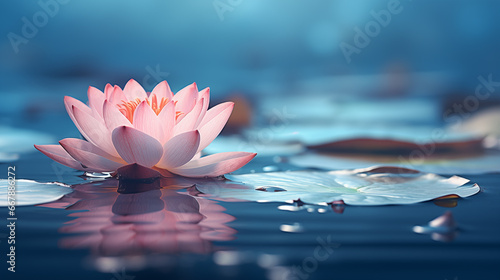 Lotus flower on the water, on the left side, empty space for text. 