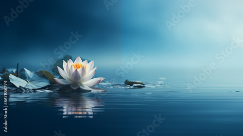 Lotus flower on the water  on the left side  empty space for text. 