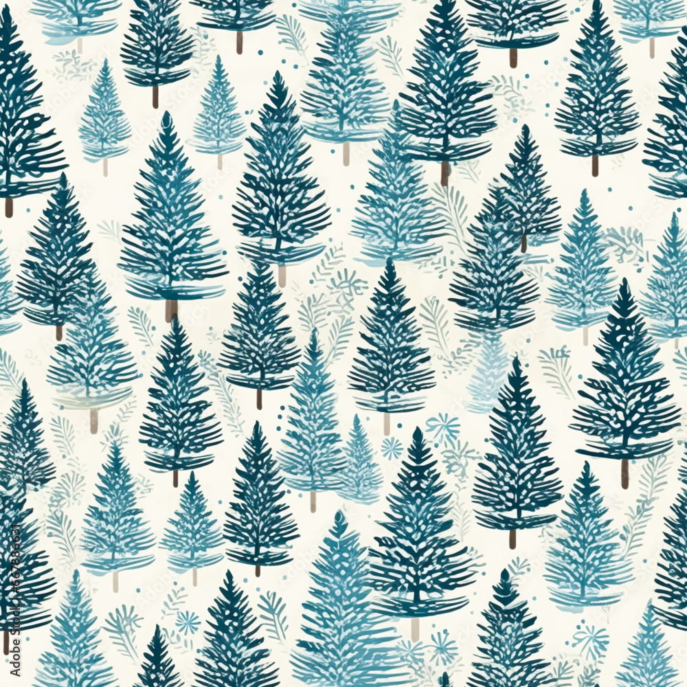 Obraz premium Christmas tree seamless pattern, tileable holiday country print for wallpaper, wrapping paper, scrapbook, fabric and product design