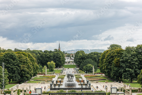 Photography Frognerparken public park in Oslo, Norway on a cloudy day