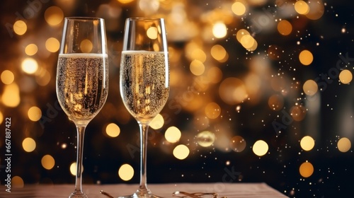 Festive Glasses of Sparkling Champagne for a Merry Christmas and Happy New Year Celebration
