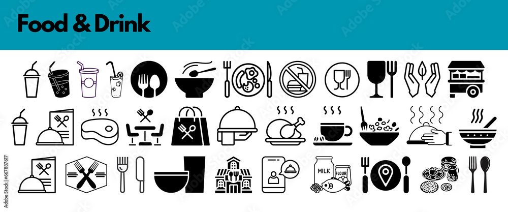 set of icons for food and drink  - obrazy, fototapety, plakaty 