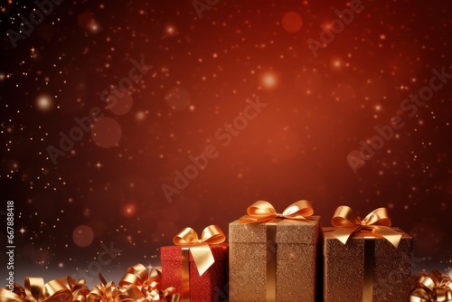 Wallpaper Mural Christmas and happy new year golden and shiny gifts red background. Torontodigital.ca