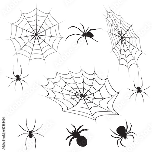 spider silhouette web hallowen Vector set of spiders and cobwebs
