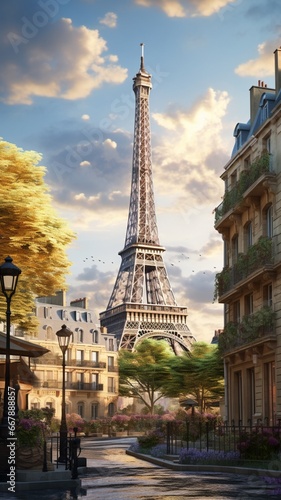 Street scene with eiffel tower oil painting image Ai generated art © Manik007