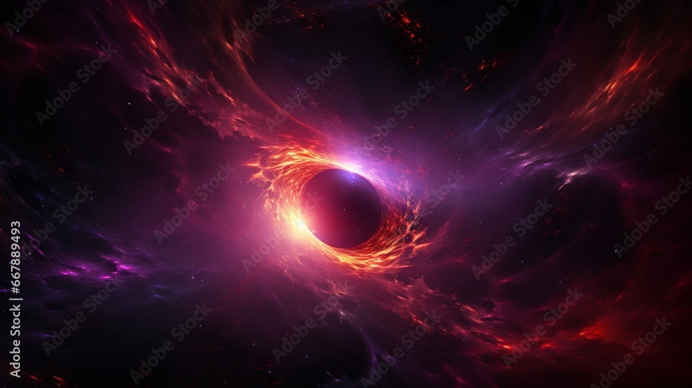 Fototapeta premium Supermassive black hole with red purple fire photography picture Ai generated art