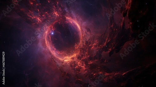 Supermassive black hole with red purple fire photography image Ai generated art photo