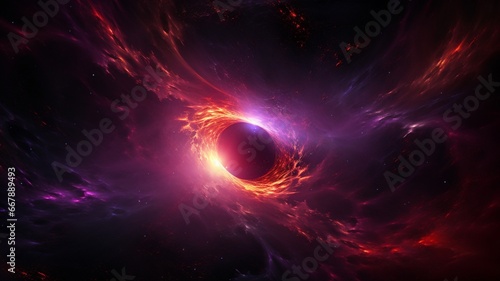 Supermassive black hole with red purple fire photography picture Ai generated art