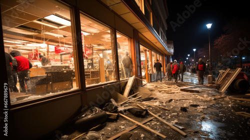 Looting and destructions. Looters seen breaking into the store. © Ruslan Gilmanshin