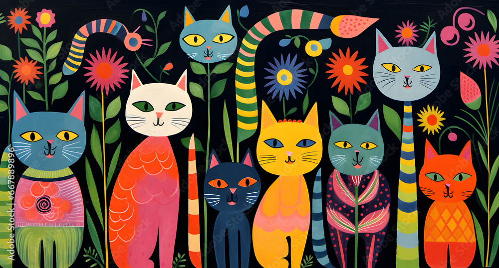 cat family figurative cubist painting