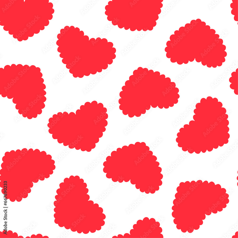Seamless pattern with red soft hearts, wavy silhouette. Festive print for Valentine's Day. Vector graphics. Seamless pattern with red soft hearts, wavy silhouette. Festive print for Valentine's Day. Vector graphics.