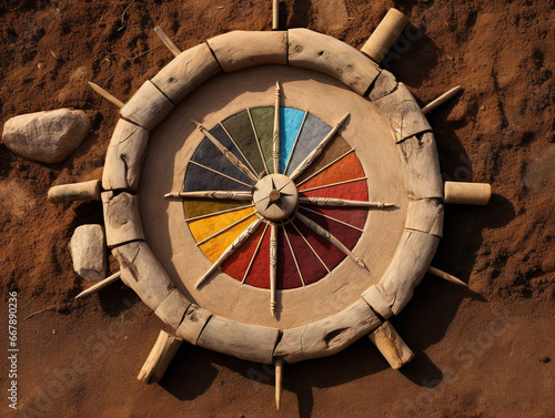 A Native American medicine wheel symbolizes healing and balance, reflecting the harm caused in life.