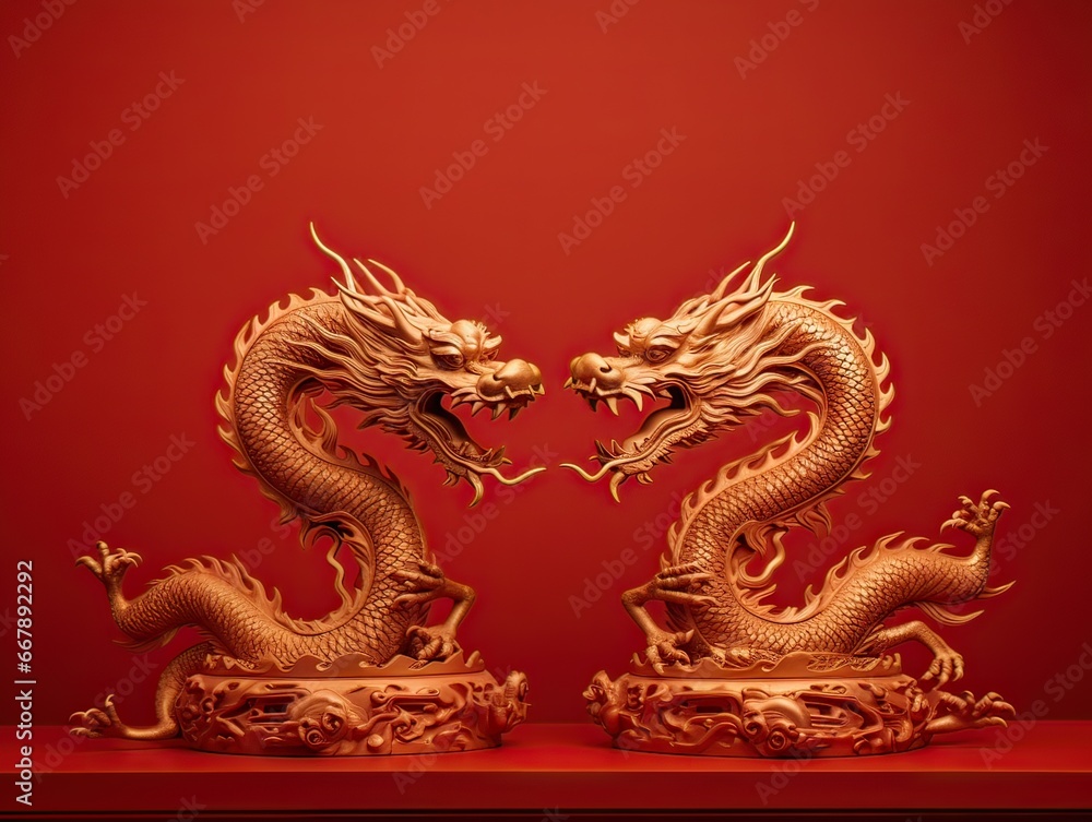 chinese new year, statue of two dragons facing each other, concept culture