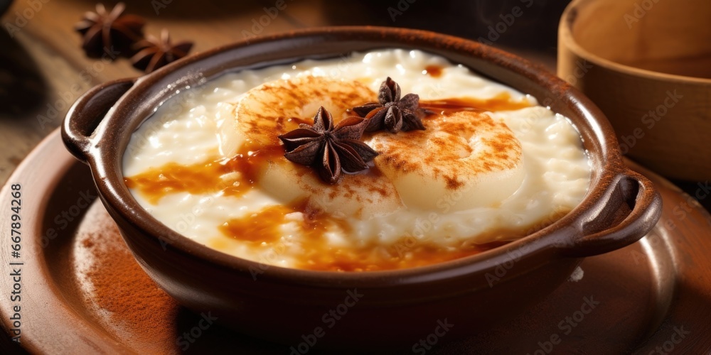 A lavish smudge of brandy er melting into a steaming bowl of creamy rice pudding. The melted er creates a luxurious pool of flavor, infusing the velvety rice and adding a hint of intoxicating A lavish smudge of brandy er melting into a steaming bowl of creamy rice pudding. The melted er creates a luxurious pool of flavor, infusing the velvety rice and adding a hint of intoxicating