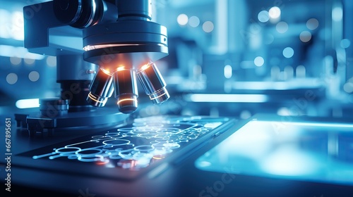 Scientific microscope in the fantasy chemistry laboratory