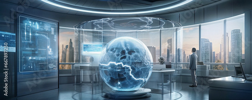 futuristic clinical laboratory with holographic brain analysis, generative ai