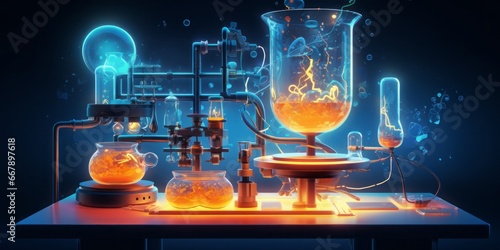 Illustration Depicting a Science Lab Equipped with Advanced Tools, Featuring an Electric Device, Where Scientific Research and Exploration Come Together to Drive Discoveries and Innovation