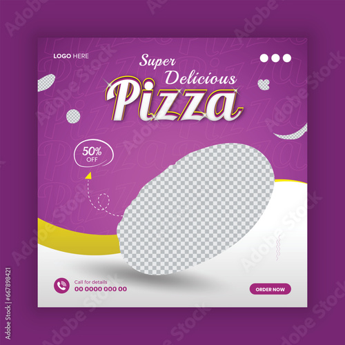 Modern and elegant food social media post design. Delicious pizza social media post template.