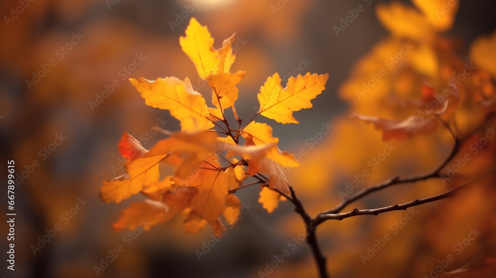 Close up of autumn leaves on blurred background. Beautiful nature scene.
