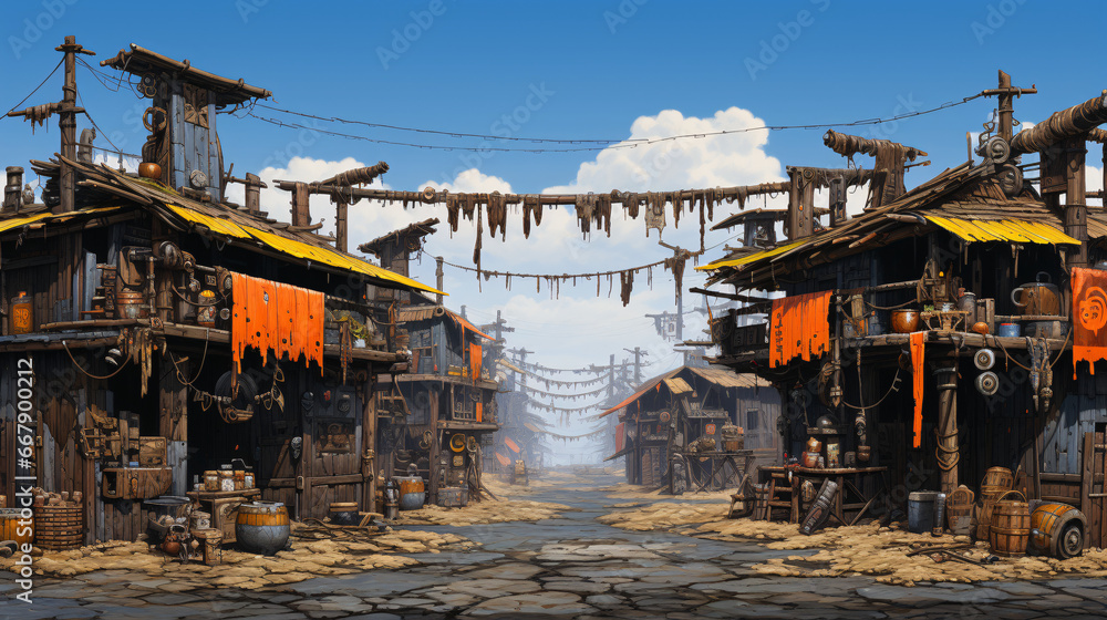 Fototapeta premium post apocalyptic village, videogames
