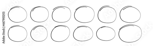 Hand drawn ovals and circles set Drawn pen line Hand drawn marker stroke Scribble round frame for text highlight Grunge scratch Doodle Set of vector illustration isolated on transparent background