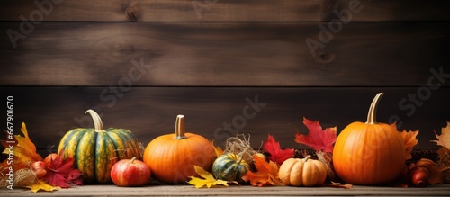 Thanksgiving joy with autumn decor on wooden table