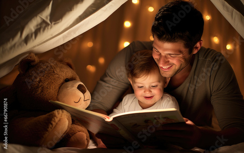 A businessman reading a bed...
