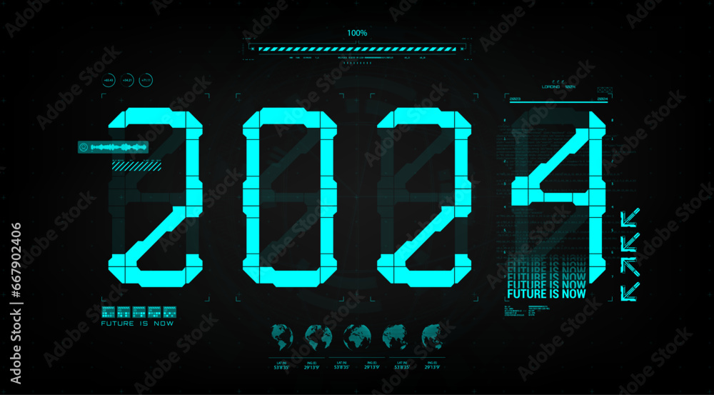 Futuristic style 2024 with HUD interface. Hitech numbers