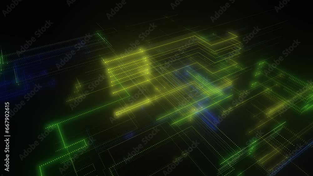 Digital neon technology mesh made of bright lines and dots. Abstract digital space system with data. Bright technological glowing circuits on a black background Digital neon technology mesh made of bright lines and dots. Abstract digital space system with data. Bright technological glowing circuits on a black background