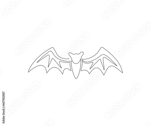 Abstract Bat for Halloween Continuous One Line Drawing. Black and white vector illustration.