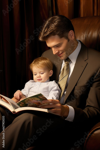 A businessman reading a bed...