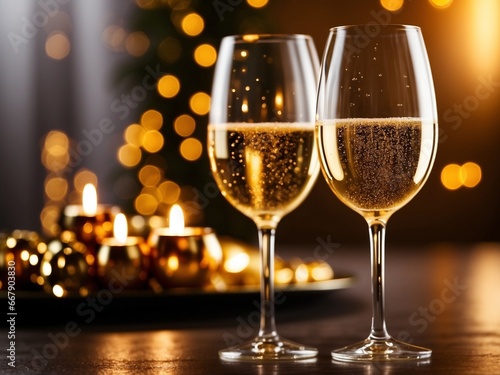 New Year's Eve: Champagne Gold Bokeh glasses with a festive atmosphere: Champagne Elegance