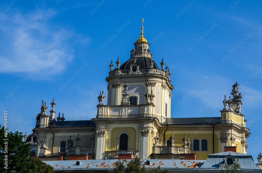 Exterior of the Greek Catholic St. George's Cathedral in old town Lviv, Ukraine