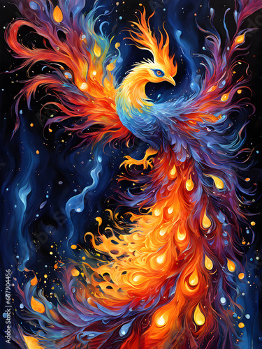 fiery phoenix bird, symbol of rebirth from the ashes