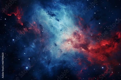 Blue galaxy with red accents: stars, nebulae, outer space. Generative AI photo