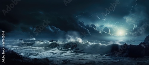 Nighttime stormy weather with crashing waves © 2rogan