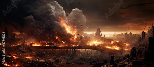 Symbolic destruction of city showcases war disasters and chaos © 2rogan