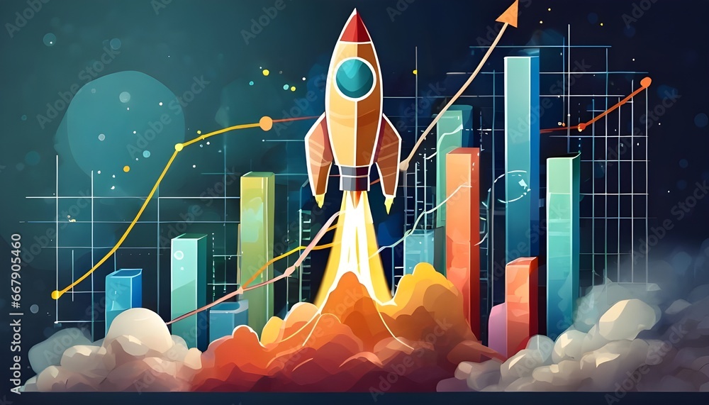 Rocketing to Success Illustrate a dynamic market chart morphing into a