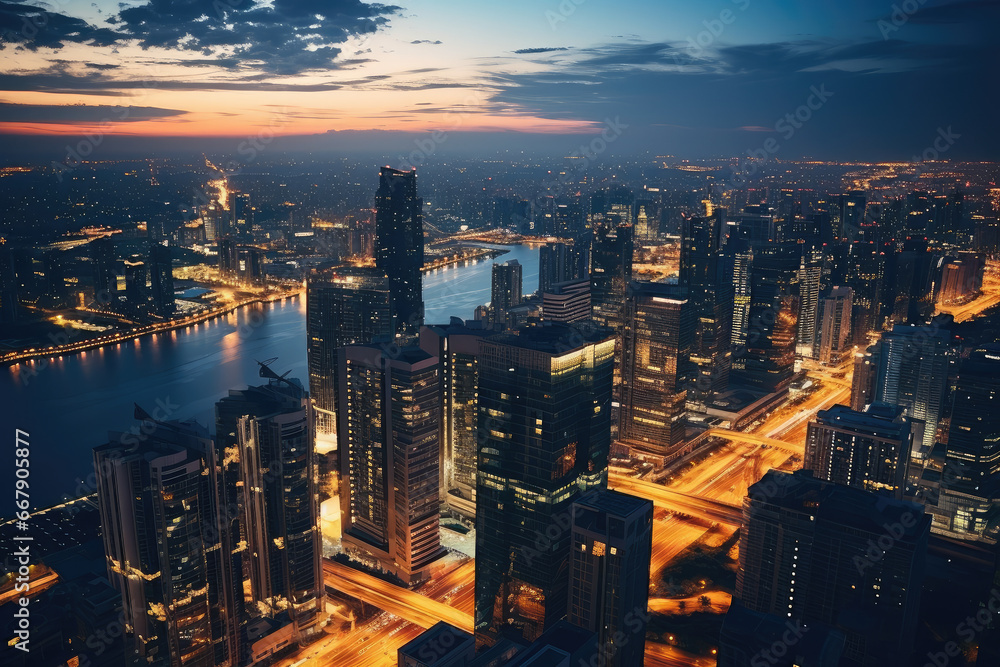 Obraz premium Aerial photography of modern big city night scene