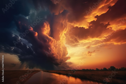 beautiful sunset fire cloud scenery